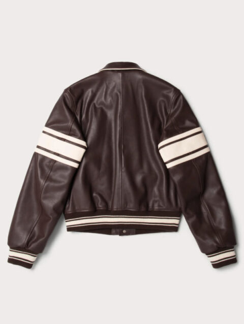 Wales Bonner Stussy Leather Varsity Jacket Brown