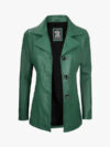 Women Asymmetrical Three Button Green Blazer