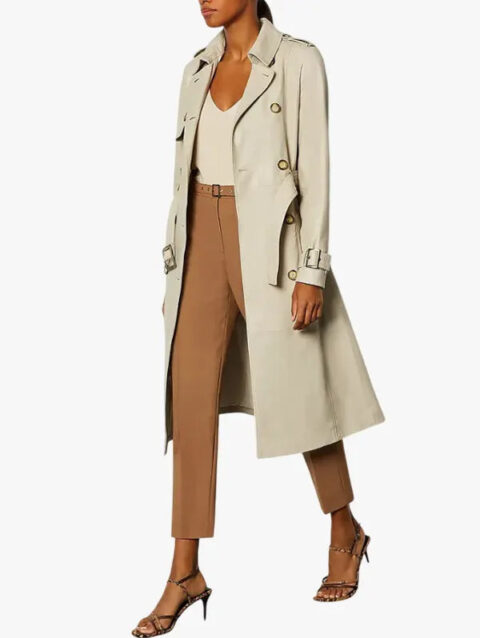 Women’s Beige Sheepskin Leather Trench Coat