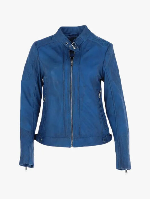 Women’s Blue Biker Jacket Leather