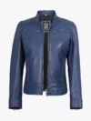 Women's Blue Biker Style Leather Jacket