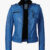 Women's Blue Waxed Biker Leather Jacket