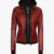 Women's Burgundy Hooded Leather Jacket