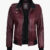 Women's Burgundy Leather Jacket with Removable Hood
