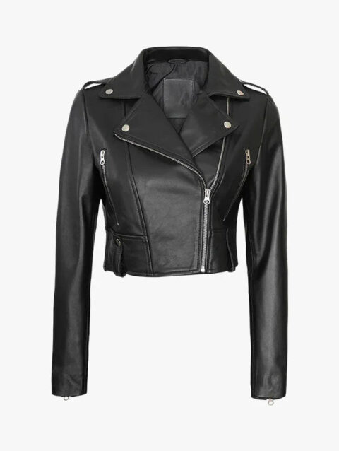 Women's Colleen Cropped Leather Biker Jacket 