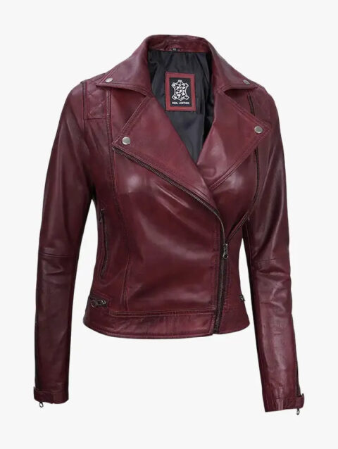 Women's Kimberley Leather Moto Burgundy Jacket