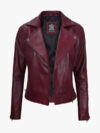 Women's Kimberley Leather Motorcycle Burgundy Jacket