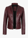Women's Maroon Slim Fit Leather Jacket
