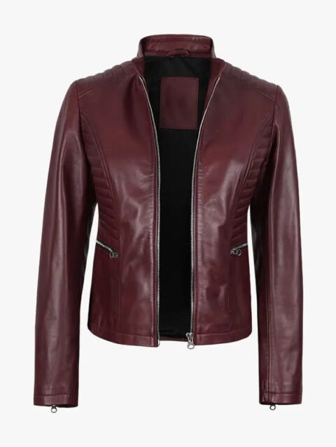 Women's Maroon Slim Fit Leather Jacket