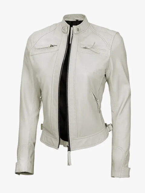 Women’s Off White Quilted Leather Biker Jacket