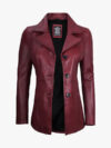 Women's Real Leather Burgundy Blazer