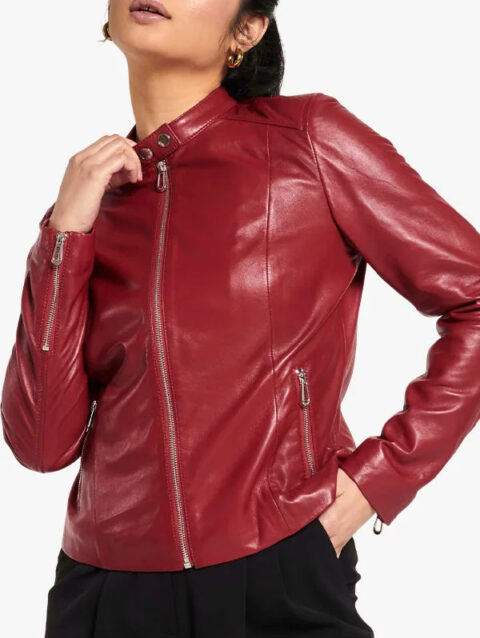 Women’s Red Leather Racer Jacket
