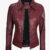 Women's Shirt Collar Burgundy Leather Jacket