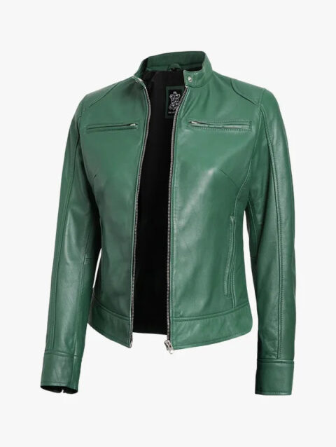 Womens Cafe Racer Green Biker Jacket