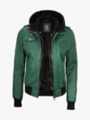 Womens Green Bomber Hood Jacket