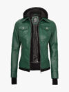 Womens Green Removable Hood Jacket