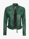 Womens Real Lambskin Olive Green Biker Jacket