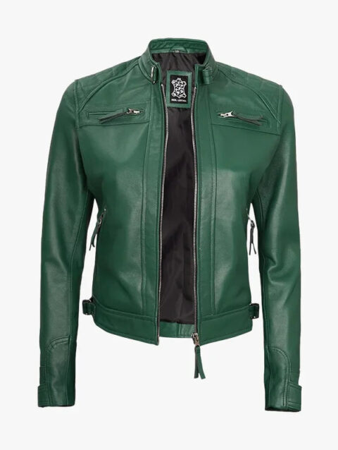 Womens Real Lambskin Olive Green Biker Jacket