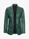 Womens Two Button Asymmetrical Green Blazer With Shirt Style Collar