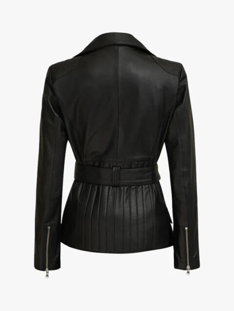 Womens Asymmetrical Black Leather JacketBack