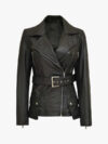 Womens Asymmetrical Black Leather Jacket Front