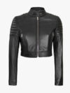 Womens Black Cropped Leather Moto Jacket