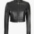 Womens Black Cropped Leather Moto Jacket