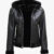 Womens Black Leather Hooded Shearling Jacket