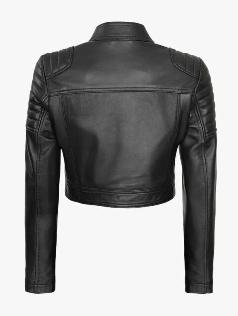 Womens Cropped Black Moto Leather Jacket