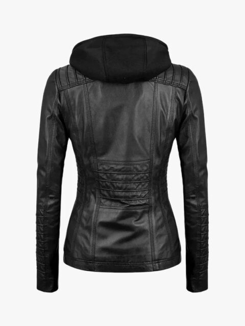 Womens Hooded Leather Jacket Black