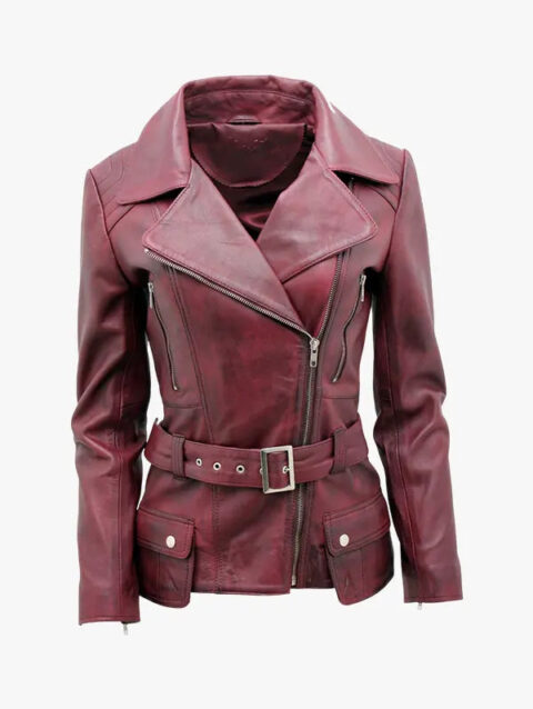 Womens Long Leather Biker Jacket Quito