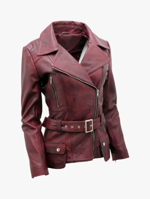 Womens Long Leather Moto Jacket Quito