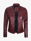 Womens Real Leather Burgundy Moto Jacket
