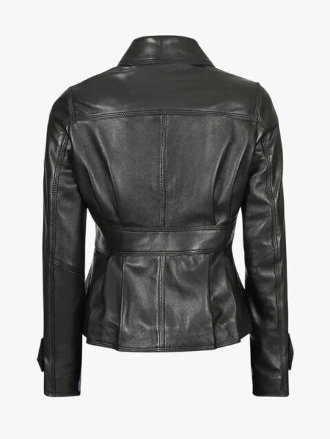 Womens Short Body Black Peplum Leather Jacket Back