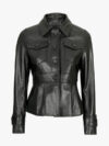 Womens Short Body Black Peplum Leather Jacket Front