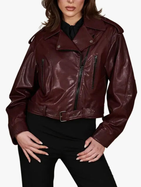 Xenia Bordeaux leather biker jacket vintage short version
