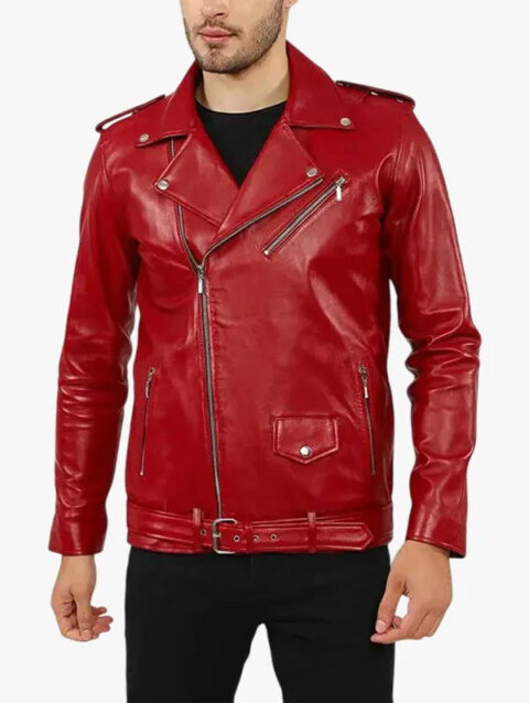 Zuse Red Motorcycle Leather Jacket Front