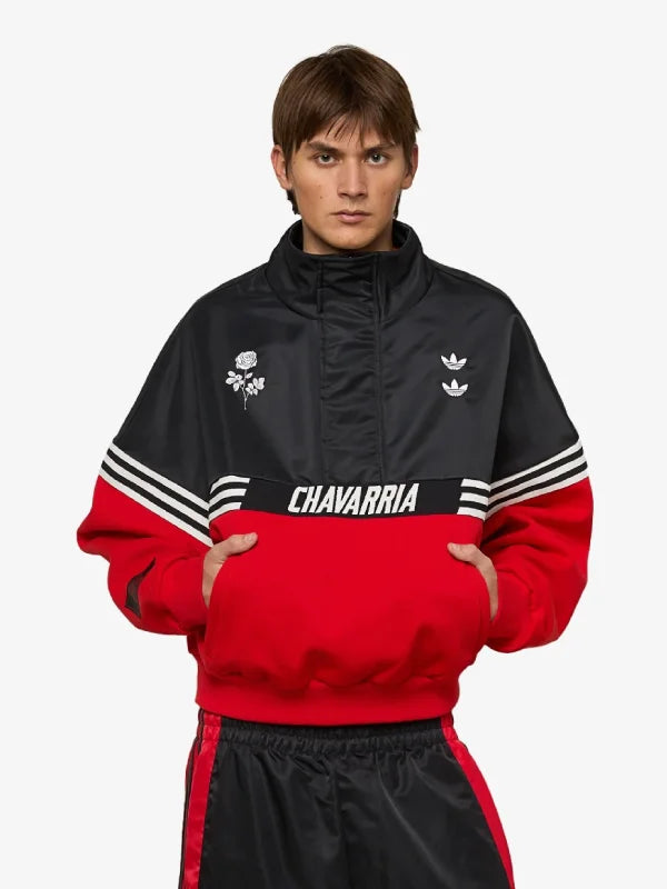 Adidas Originals x Willy Chavarria Gomez Logo Relaxed Men's Half Zip Sweatshirt Black and Red