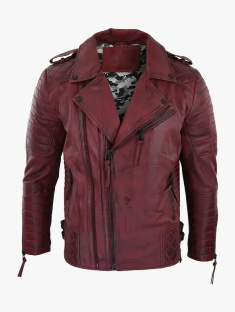 cross zip biker leather jacket