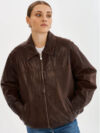 lamarque theia oversized leather bomber jacket in dark brown