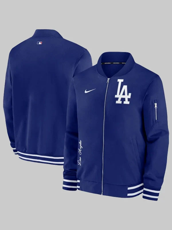 mens los angeles dodgers nike royal authentic collection full-zip bomber jacket