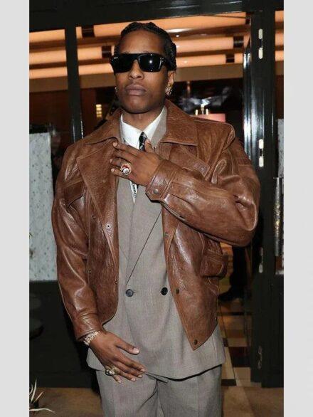 A AP Rocky Distressed Brown Leather Jacket