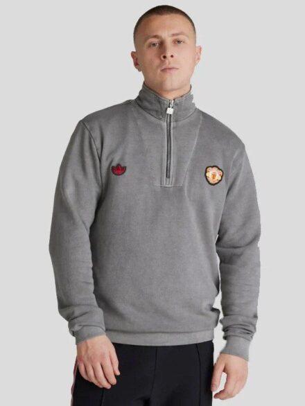 Adidas Manchester United Terrace Icons Quarter Zip Jacket Grey