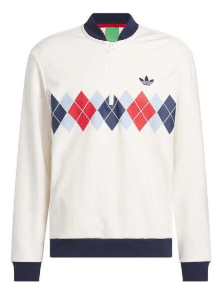 Adidas Originals Argyle Printed 1 4 Zip Sweatshirt White