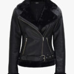Agnes Womens Black Leather Shearling Jacket