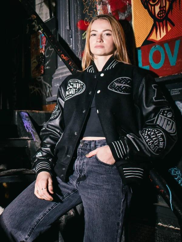 All The Right x New York Jets Rivalry Black Varsity Jacket