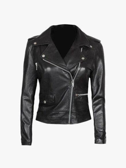 Amber Women Asymmetrical Black Biker Leather Jacket