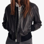 Amrika Leather Valiant Black Washed Leather Bomber Jacket