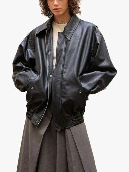 Amrika Women s Oversized Black Leather Jacket