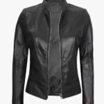 Amy Cafe Racer Black Leather Jacket